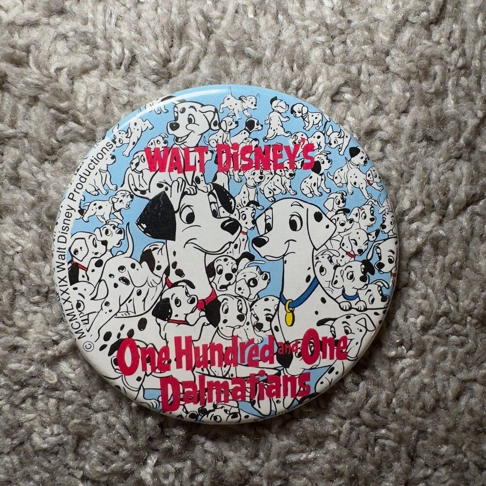 Vintage Disney 101 Dalmatians Button Pongo Perdita MCMLXXIX Pin Collectible Cute